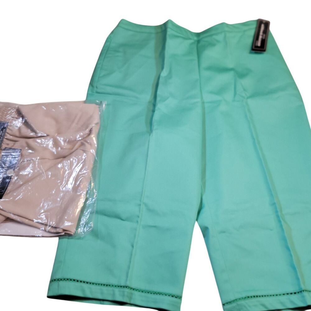 Lot of 2 Alfred Dunner Studio Capri Pants 18P Classic Fit Green Tan New With Tag
